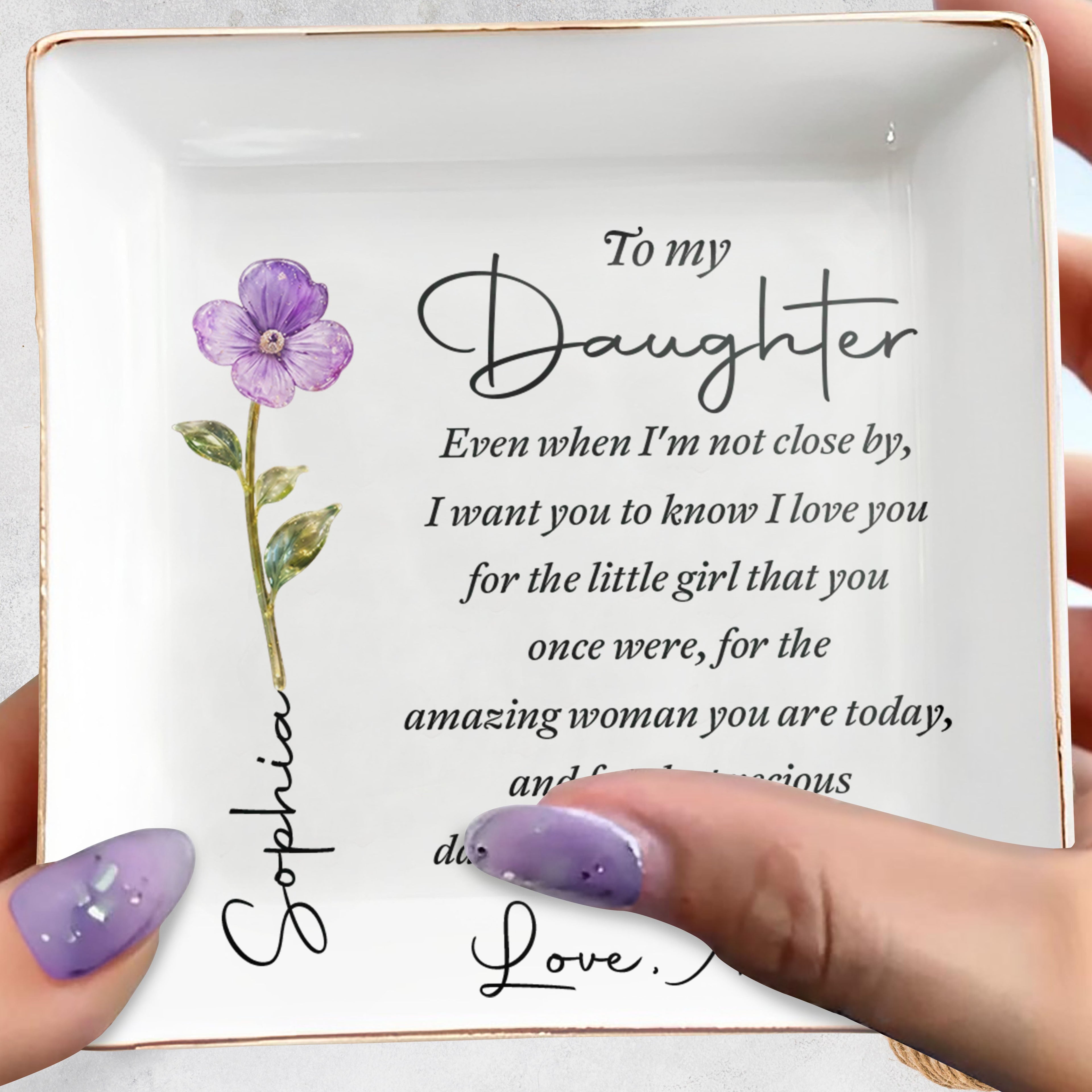Personalized Jewelry Dish Custom Name Flower Gift for Daughter Jewelry Dish GradoCreations