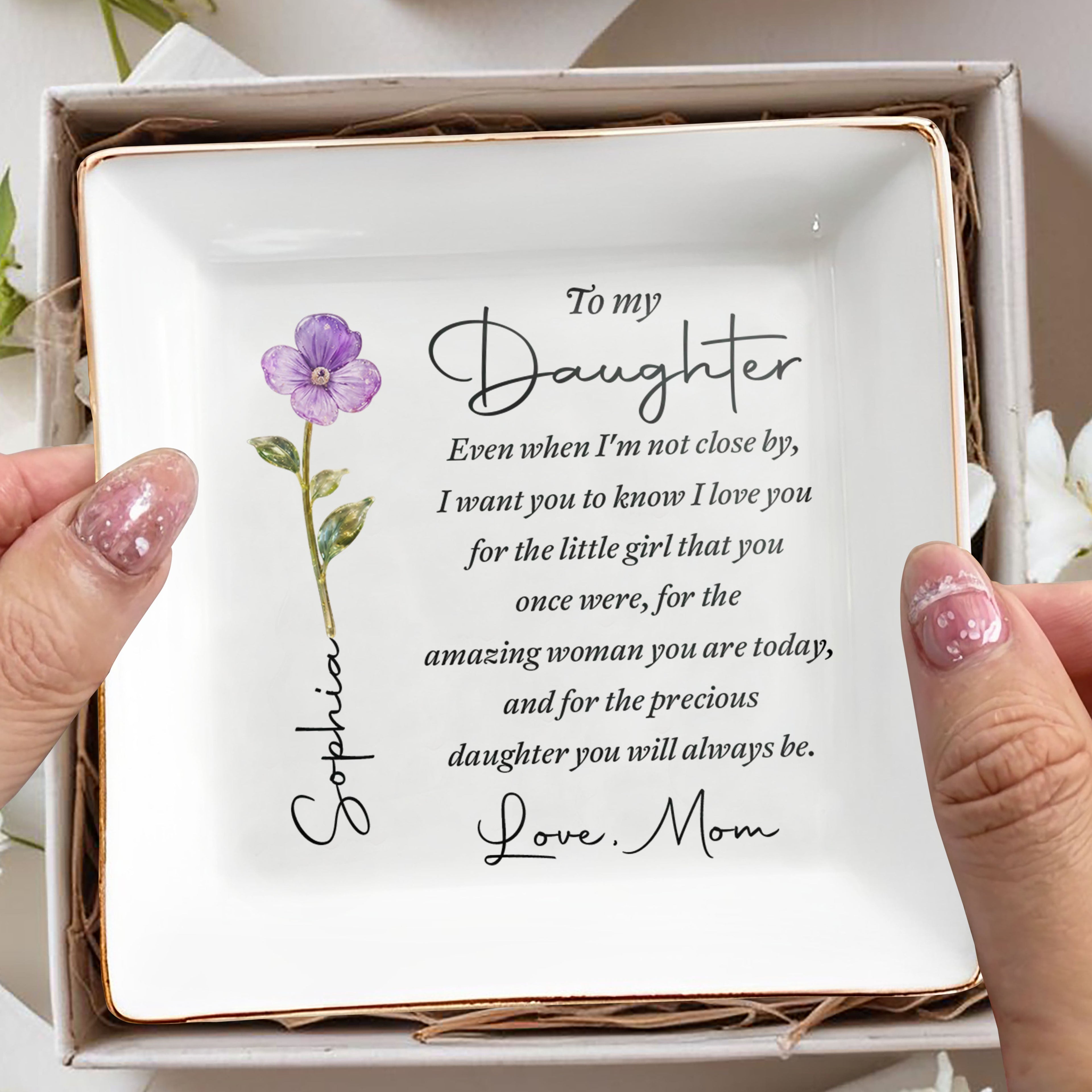 Personalized Jewelry Dish Custom Name Flower Gift for Daughter Jewelry Dish GradoCreations