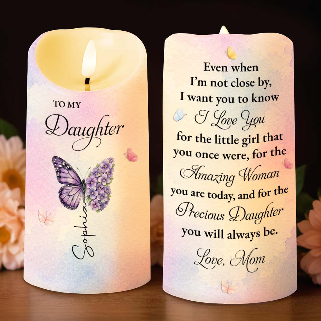 Personalized LED Candle Custom Butterfly Flower Gift for Daughter LED Candle GradoCreations