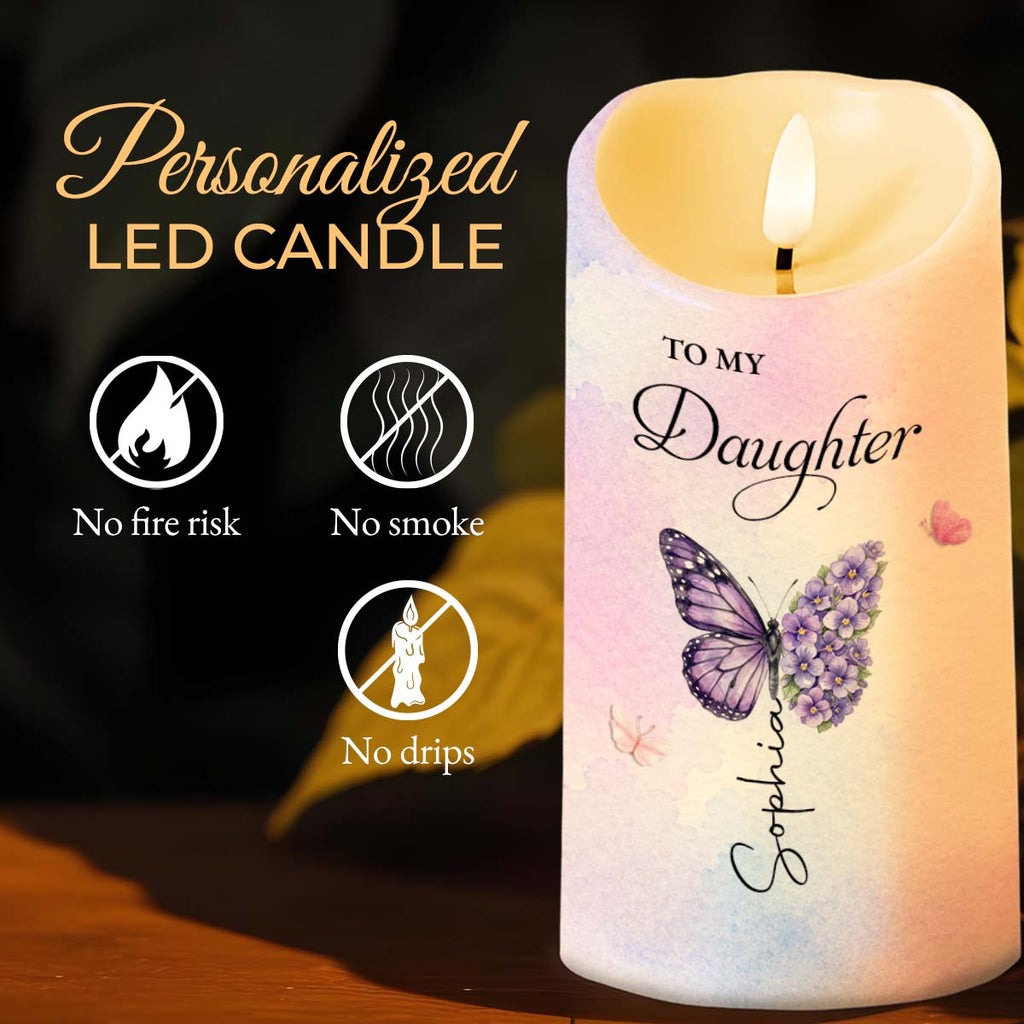 Personalized LED Candle Custom Butterfly Flower Gift for Daughter LED Candle GradoCreations