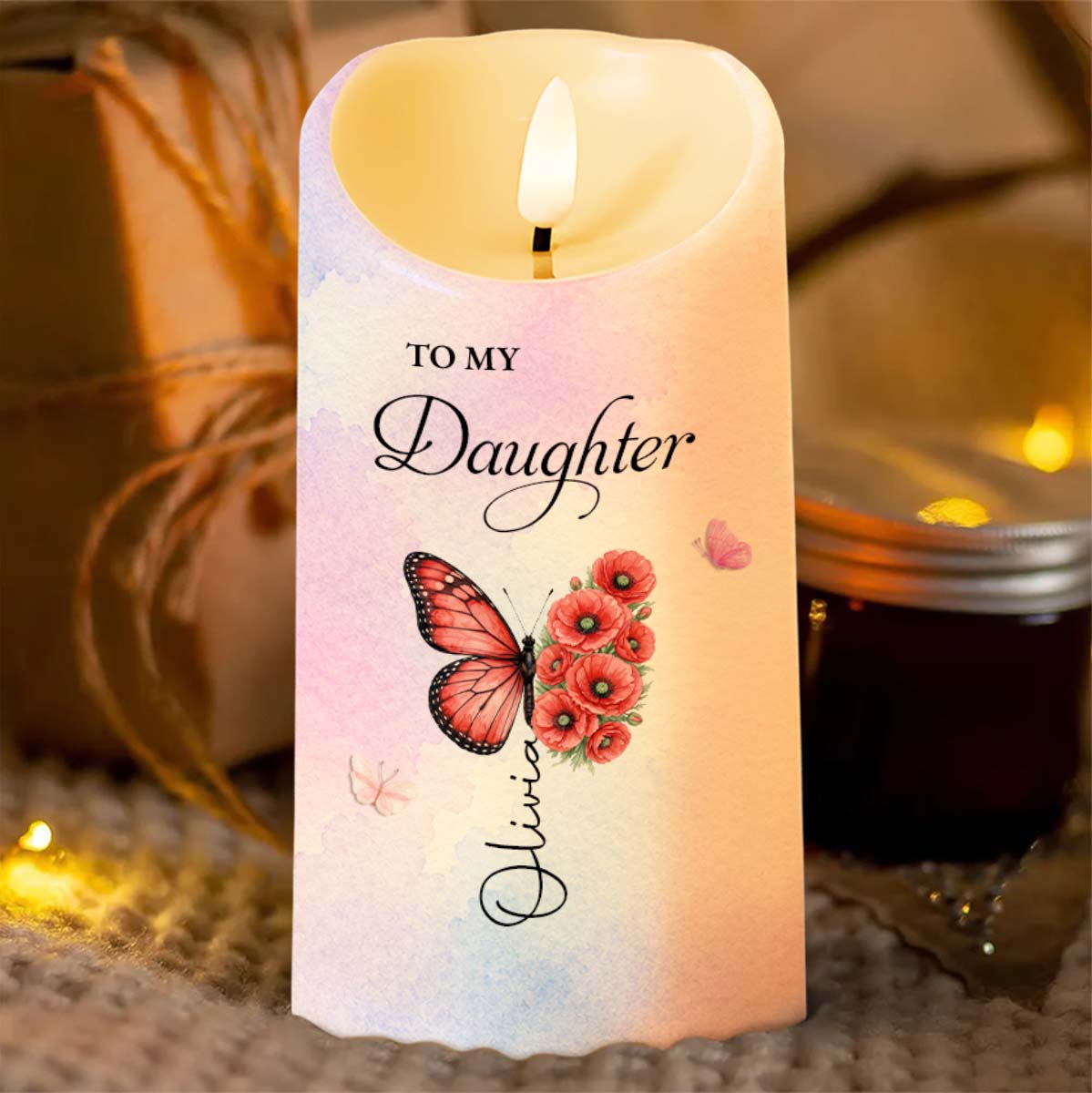 Personalized LED Candle Custom Butterfly Flower Gift for Daughter LED Candle GradoCreations