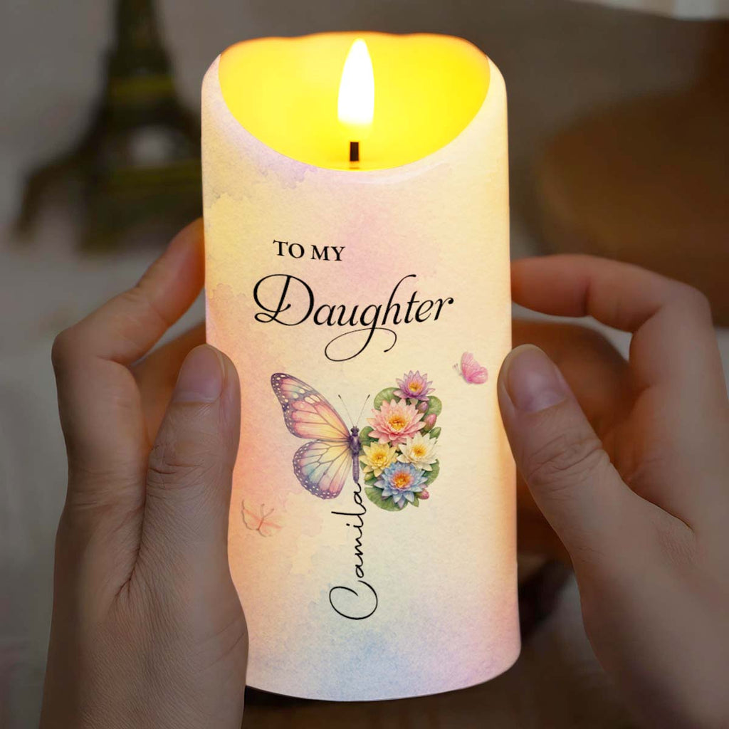 Personalized LED Candle Custom Butterfly Flower Gift for Daughter LED Candle GradoCreations