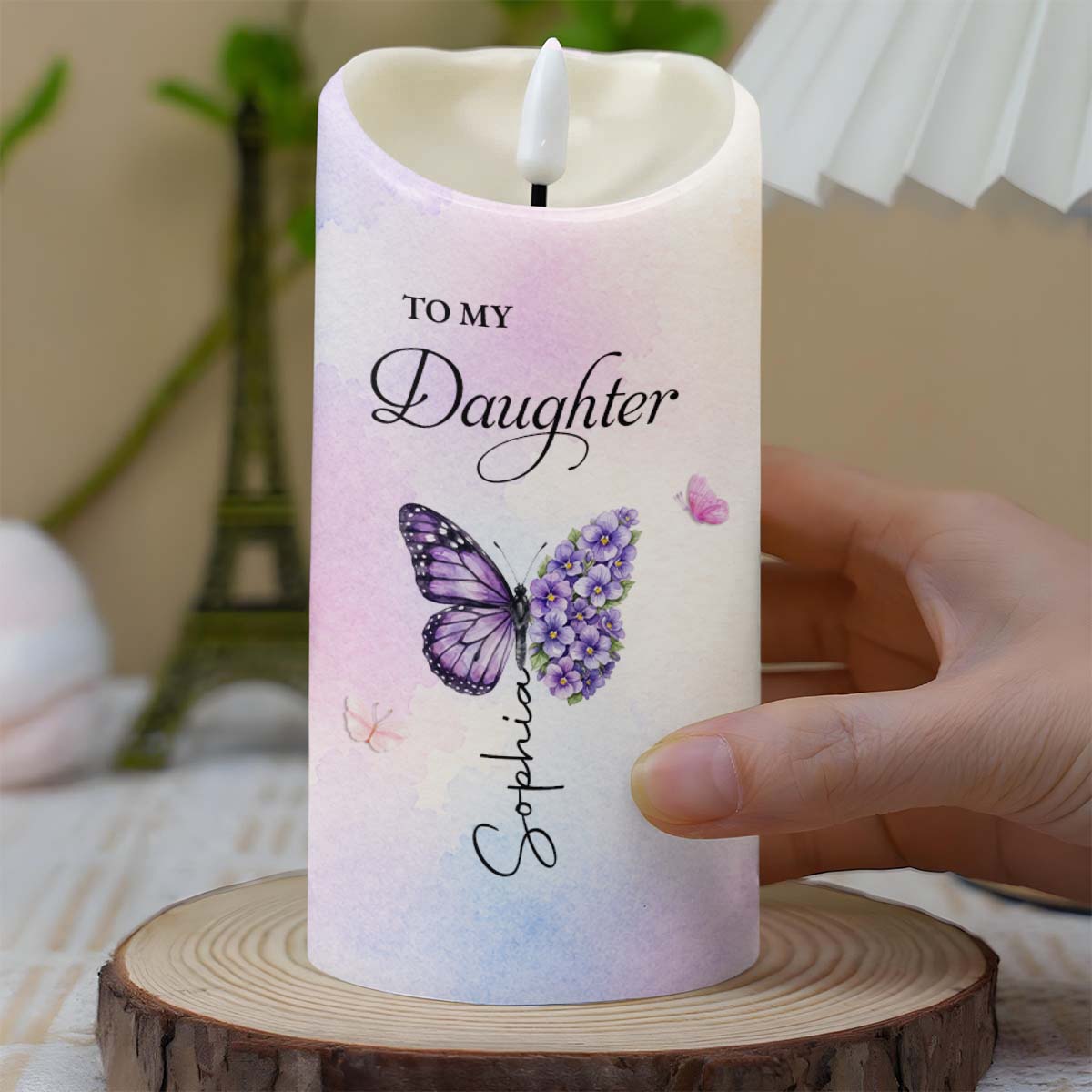 Personalized LED Candle Custom Butterfly Flower Gift for Daughter LED Candle GradoCreations