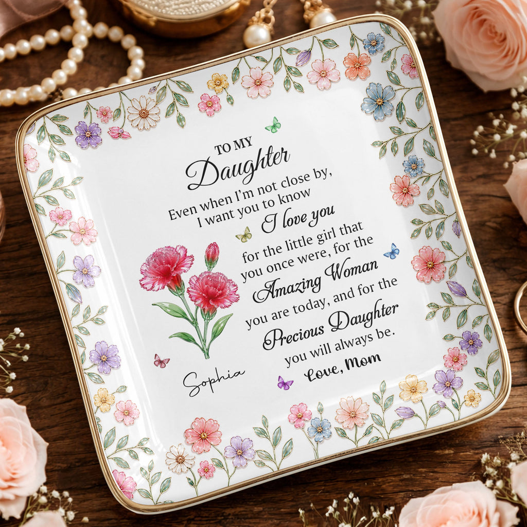 Personalized Ceramic Jewelry Dish Custom Birth Month Flowers for Daughter Jewelry Dish GradoCreations
