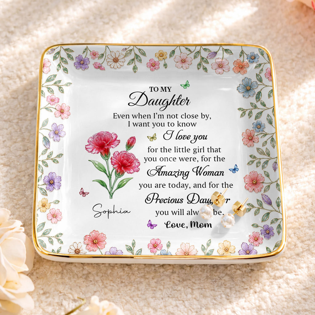 Personalized Ceramic Jewelry Dish Custom Birth Month Flowers for Daughter Jewelry Dish GradoCreations
