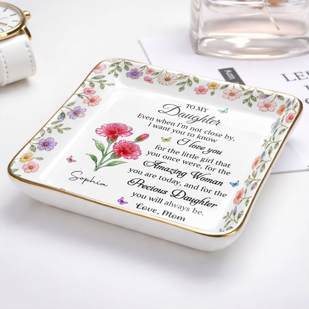 Personalized Ceramic Jewelry Dish Custom Birth Month Flowers for Daughter Jewelry Dish GradoCreations