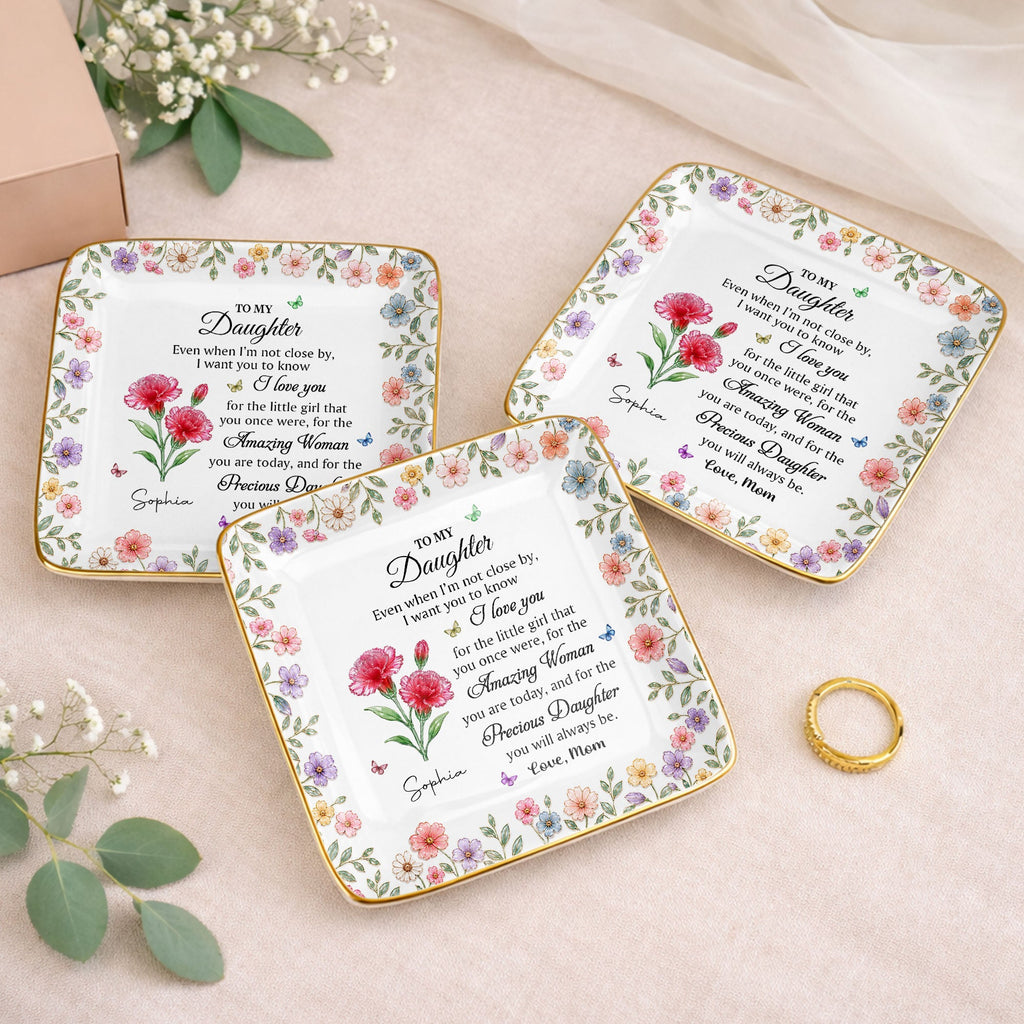 Personalized Ceramic Jewelry Dish Custom Birth Month Flowers for Daughter Jewelry Dish GradoCreations