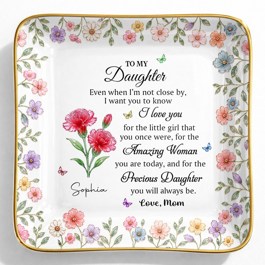 Personalized Ceramic Jewelry Dish Custom Birth Month Flowers for Daughter Jewelry Dish GradoCreations