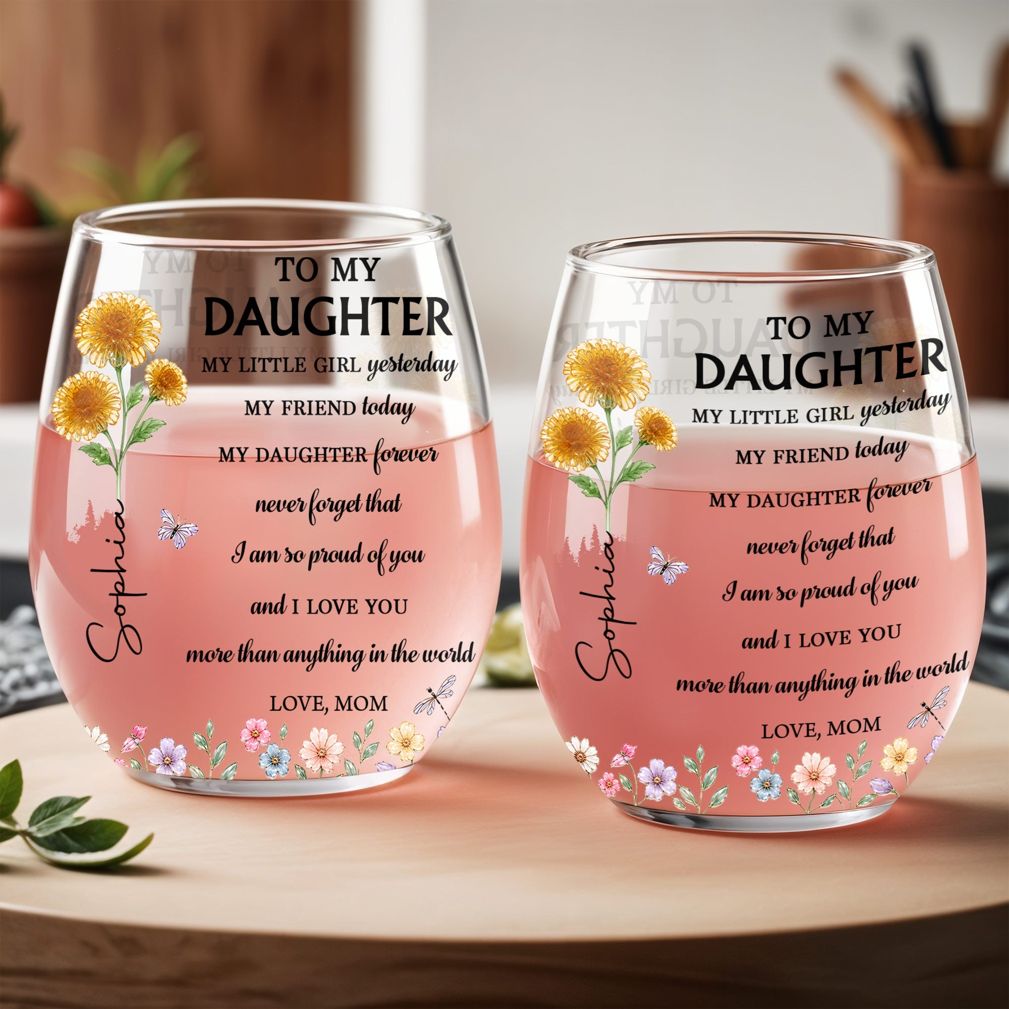 Personalized Stemless Wine Glass Custom Name For Daughter Birthday Gift