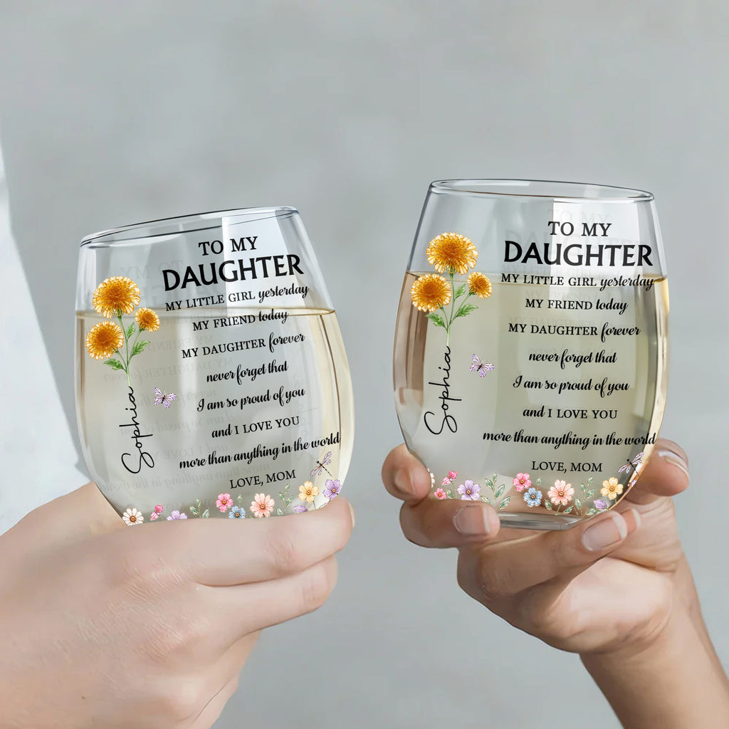 Personalized Stemless Wine Glass Custom Name For Daughter Birthday Gift