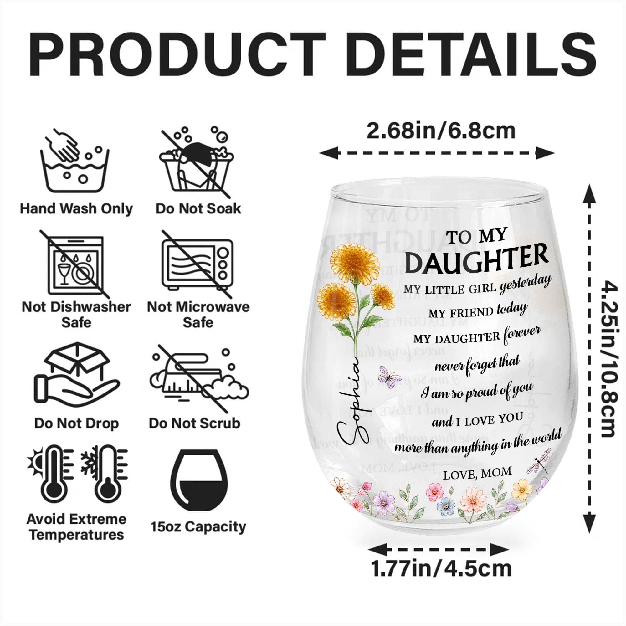 Personalized Stemless Wine Glass Custom Name For Daughter Birthday Gift