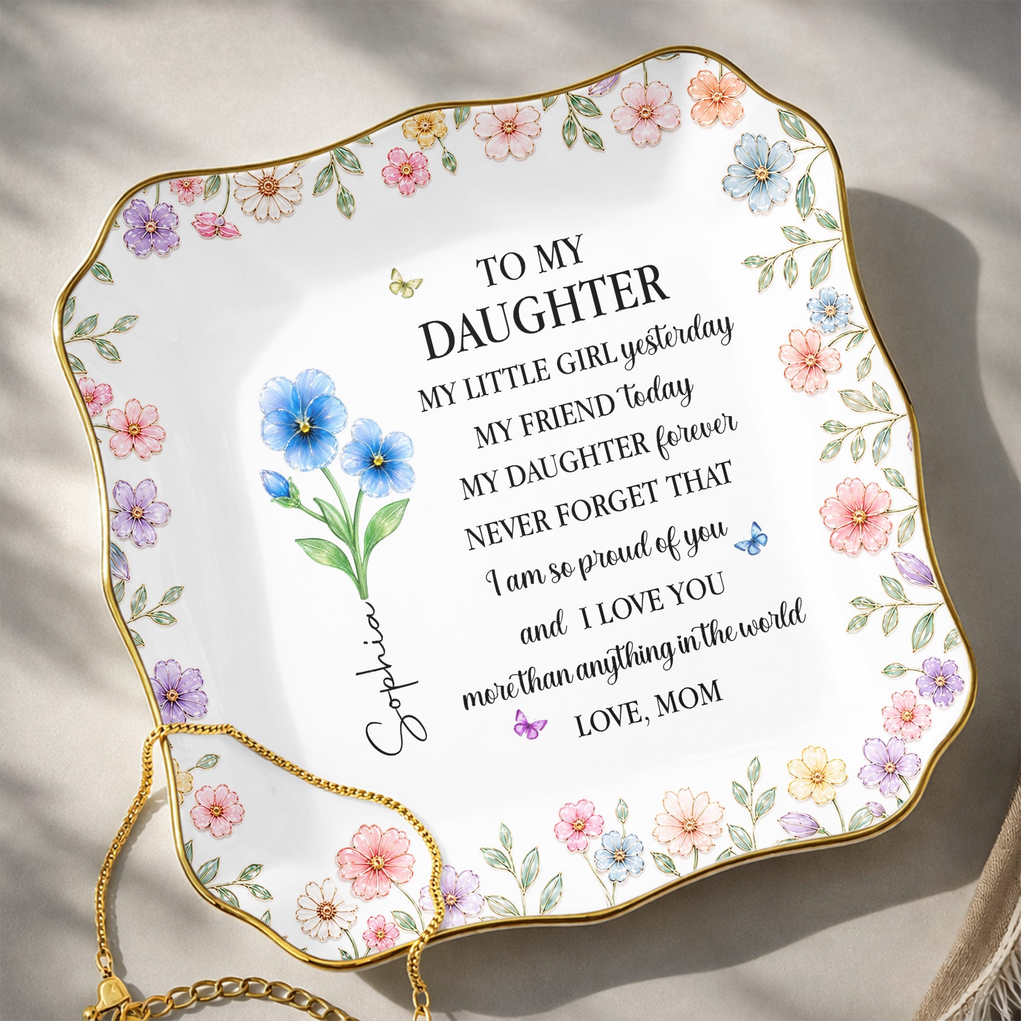 Personalized Ceramic Jewelry Dish Custom Name for Daughter Lace Square Jewelry Dish GradoCreations