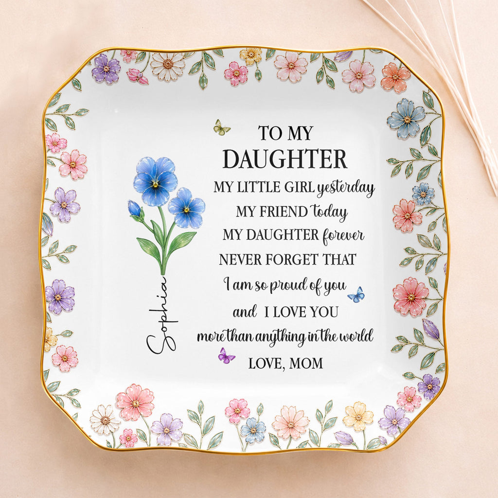 Personalized Ceramic Jewelry Dish Custom Name for Daughter Lace Square Jewelry Dish GradoCreations