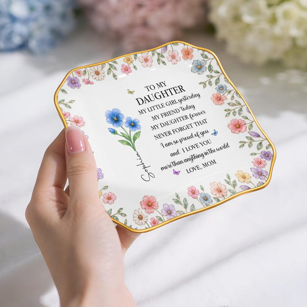 Personalized Ceramic Jewelry Dish Custom Name for Daughter Lace Square Jewelry Dish GradoCreations
