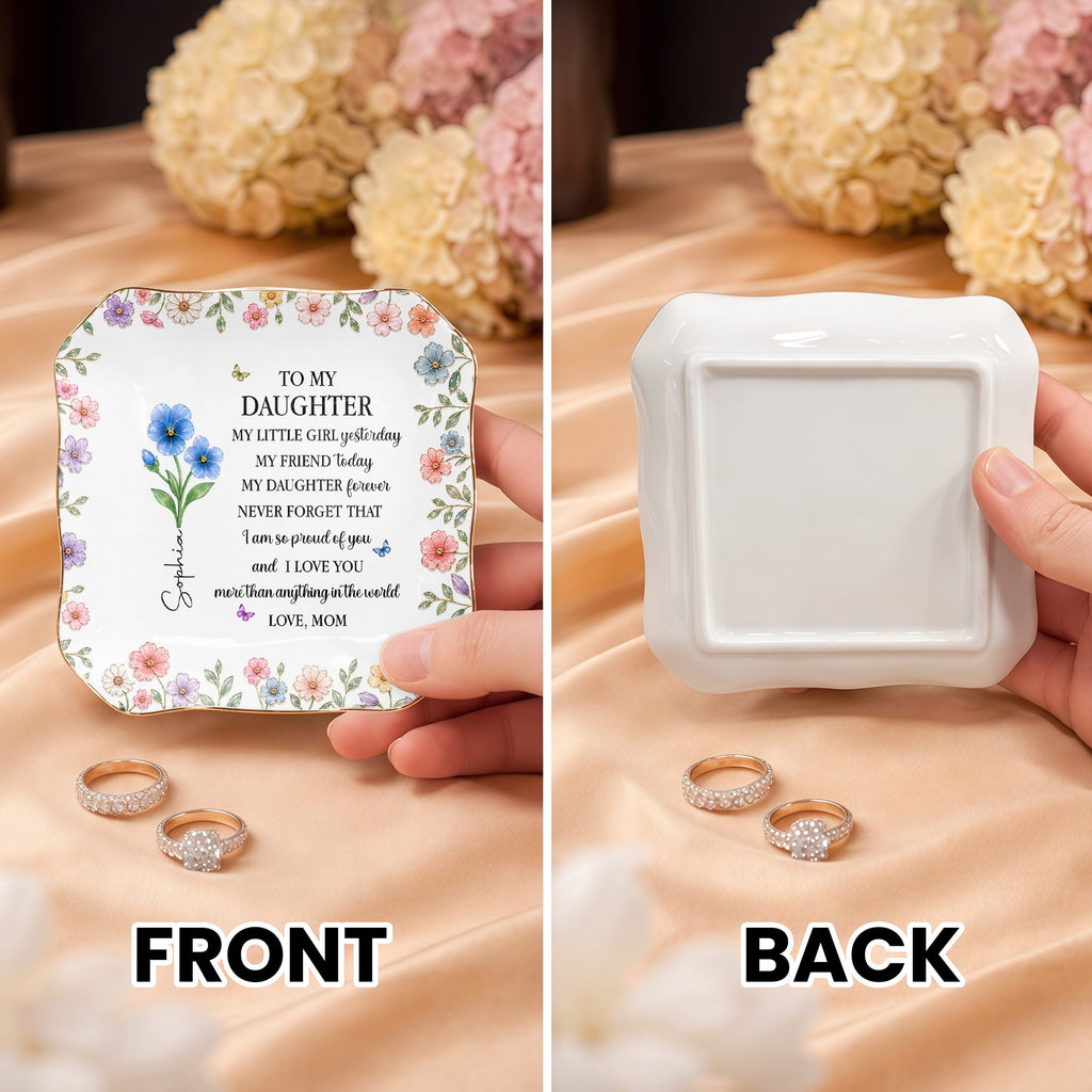 Personalized Ceramic Jewelry Dish Custom Name for Daughter Lace Square Jewelry Dish GradoCreations