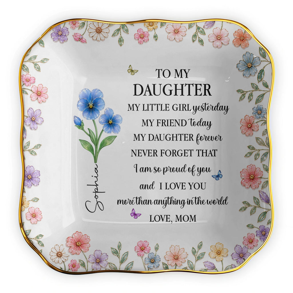 Personalized Ceramic Jewelry Dish Custom Name for Daughter Lace Square Jewelry Dish GradoCreations