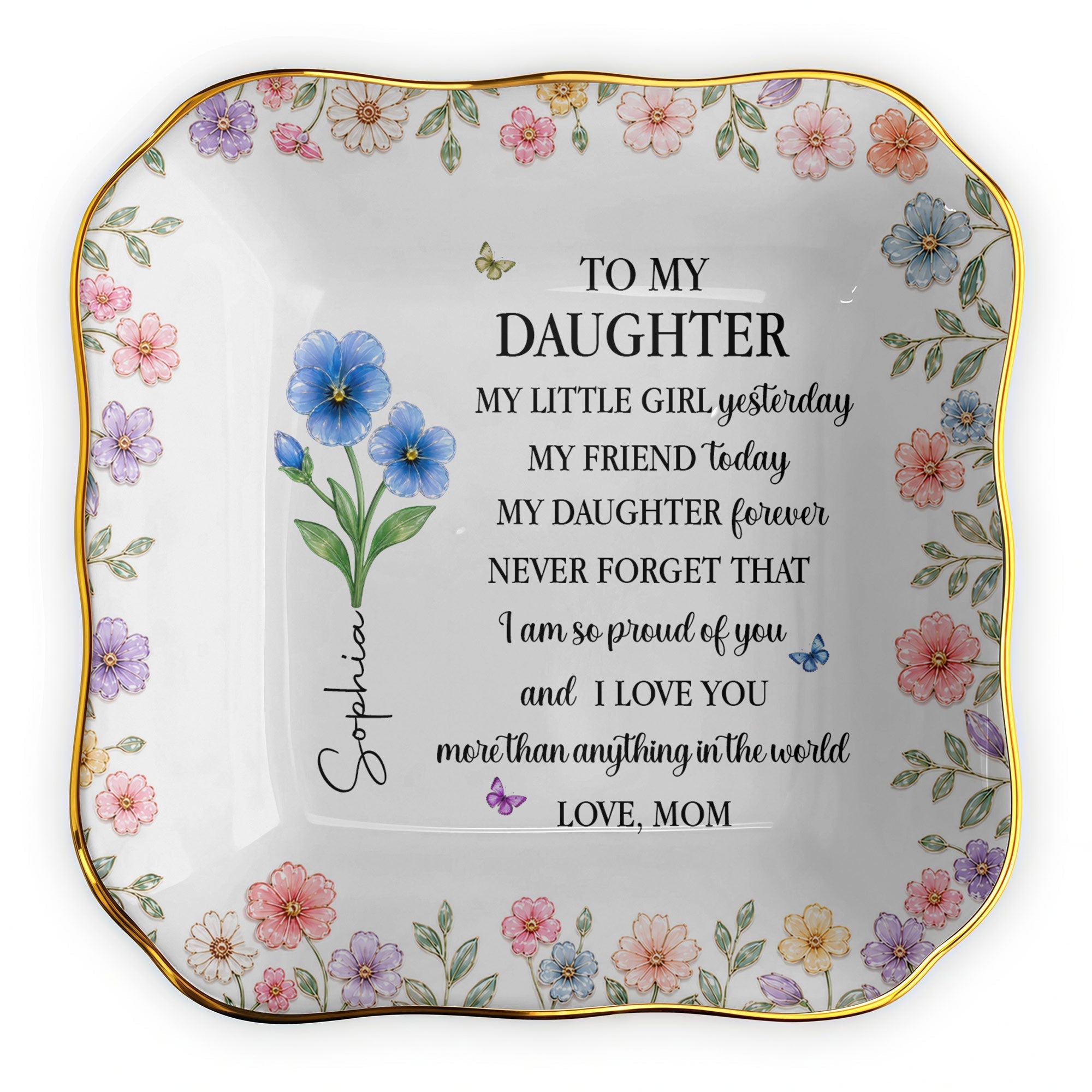 Personalized Ceramic Jewelry Dish Custom Name for Daughter Lace Square Jewelry Dish GradoCreations
