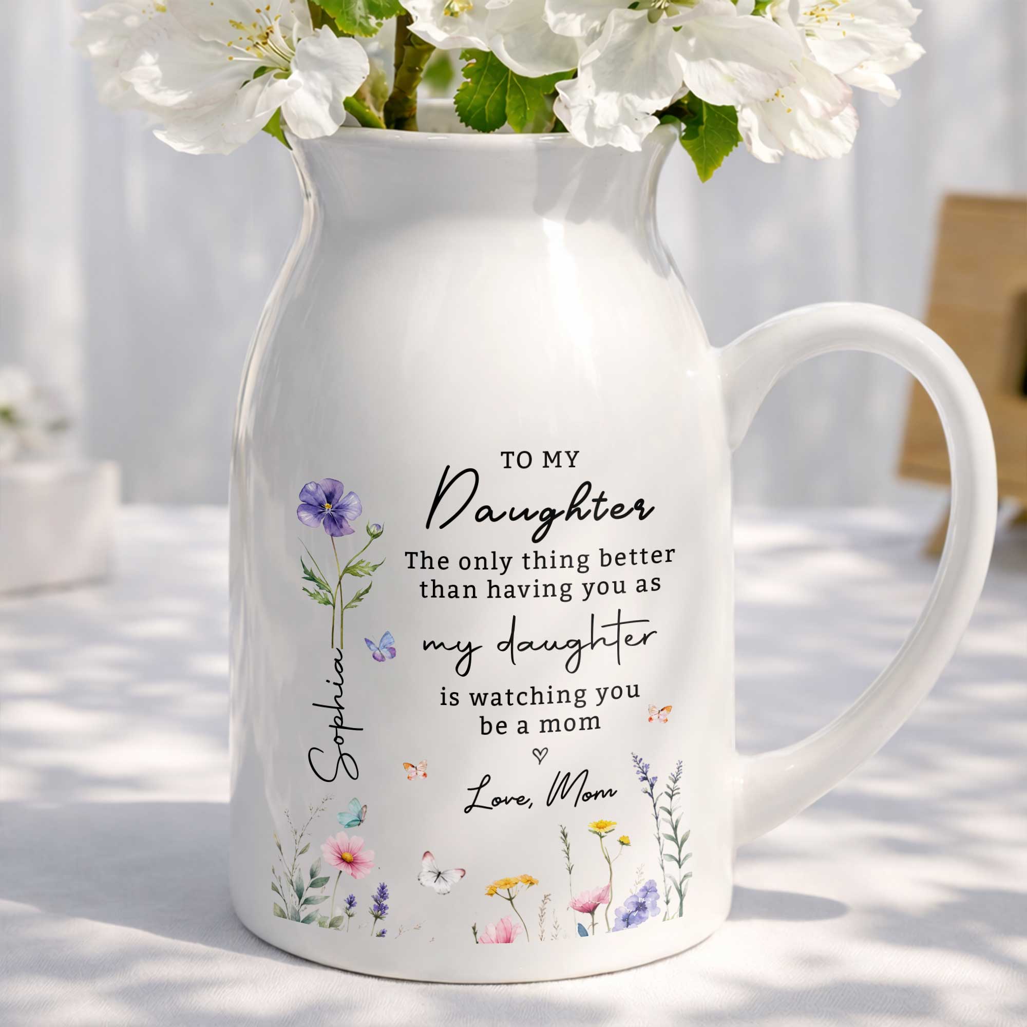 Personalized Floral Ceramic Flower Vase Custom Gift for Daughter Flower Vase GradoCreations