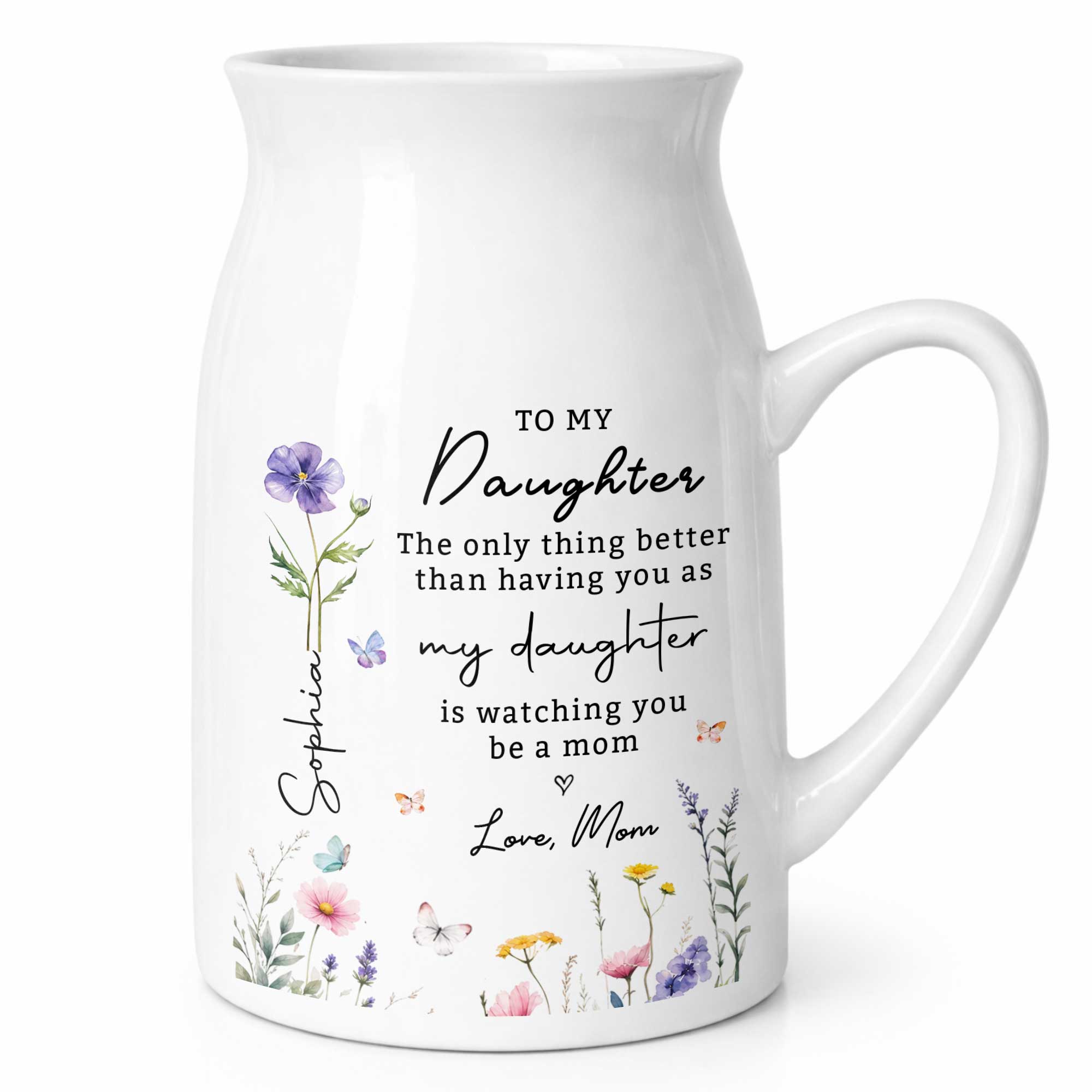 Personalized Floral Ceramic Flower Vase Custom Gift for Daughter Flower Vase GradoCreations