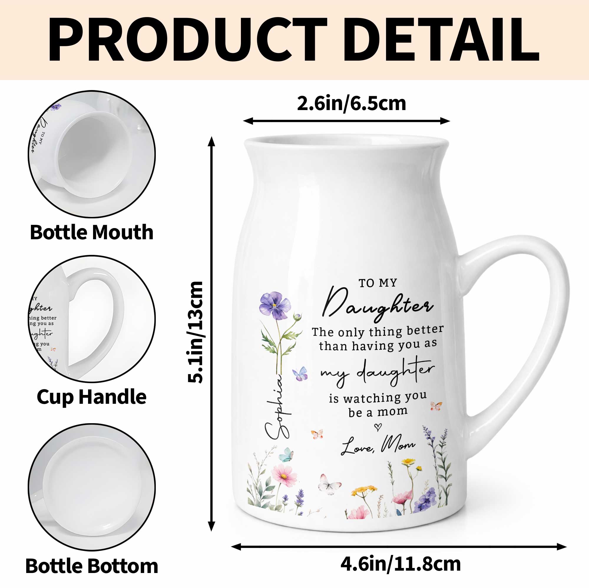 Personalized Floral Ceramic Flower Vase Custom Gift for Daughter Flower Vase GradoCreations