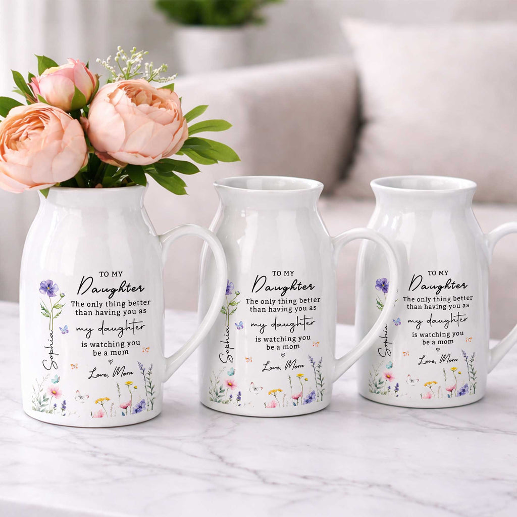 Personalized Floral Ceramic Flower Vase Custom Gift for Daughter Flower Vase GradoCreations