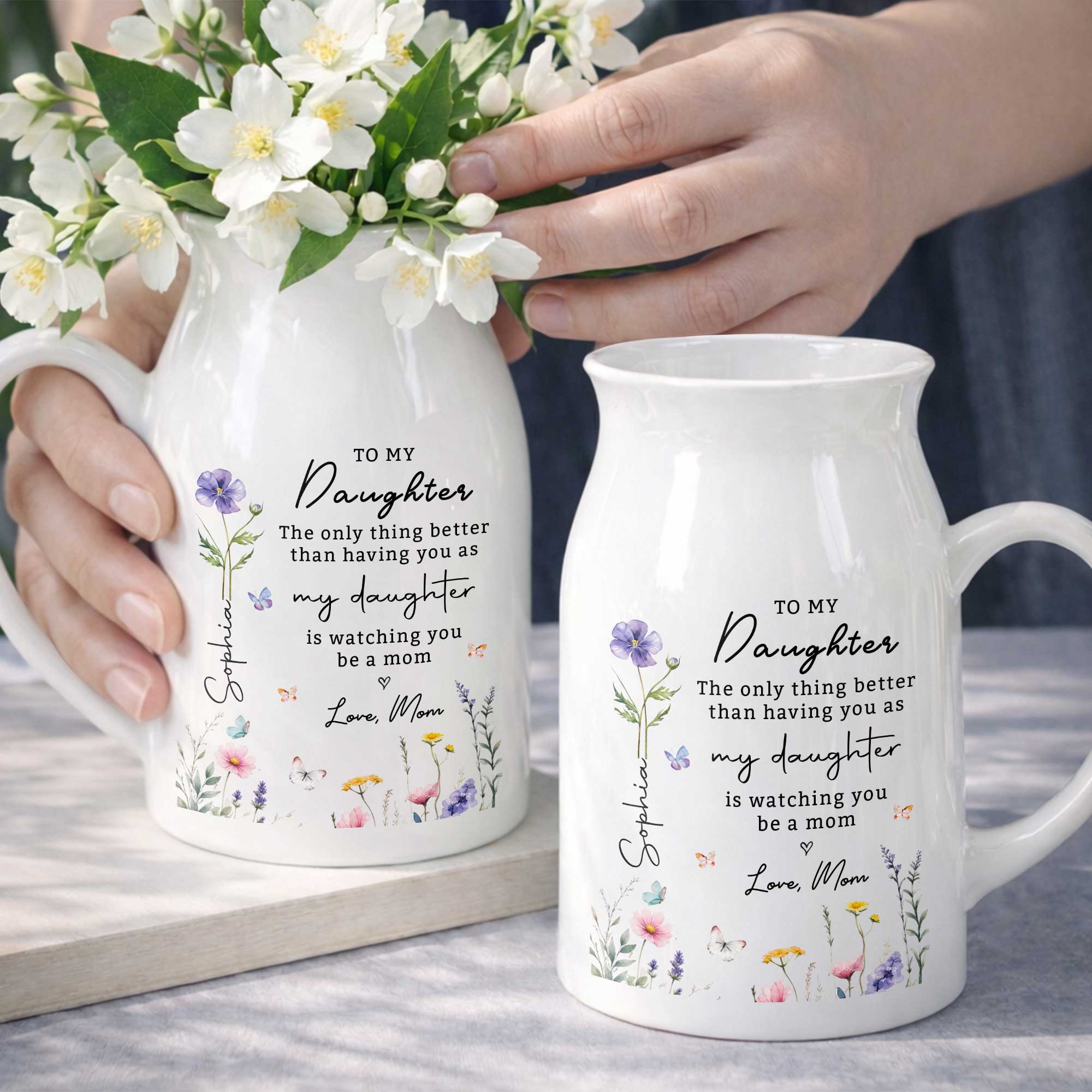 Personalized Floral Ceramic Flower Vase Custom Gift for Daughter Flower Vase GradoCreations