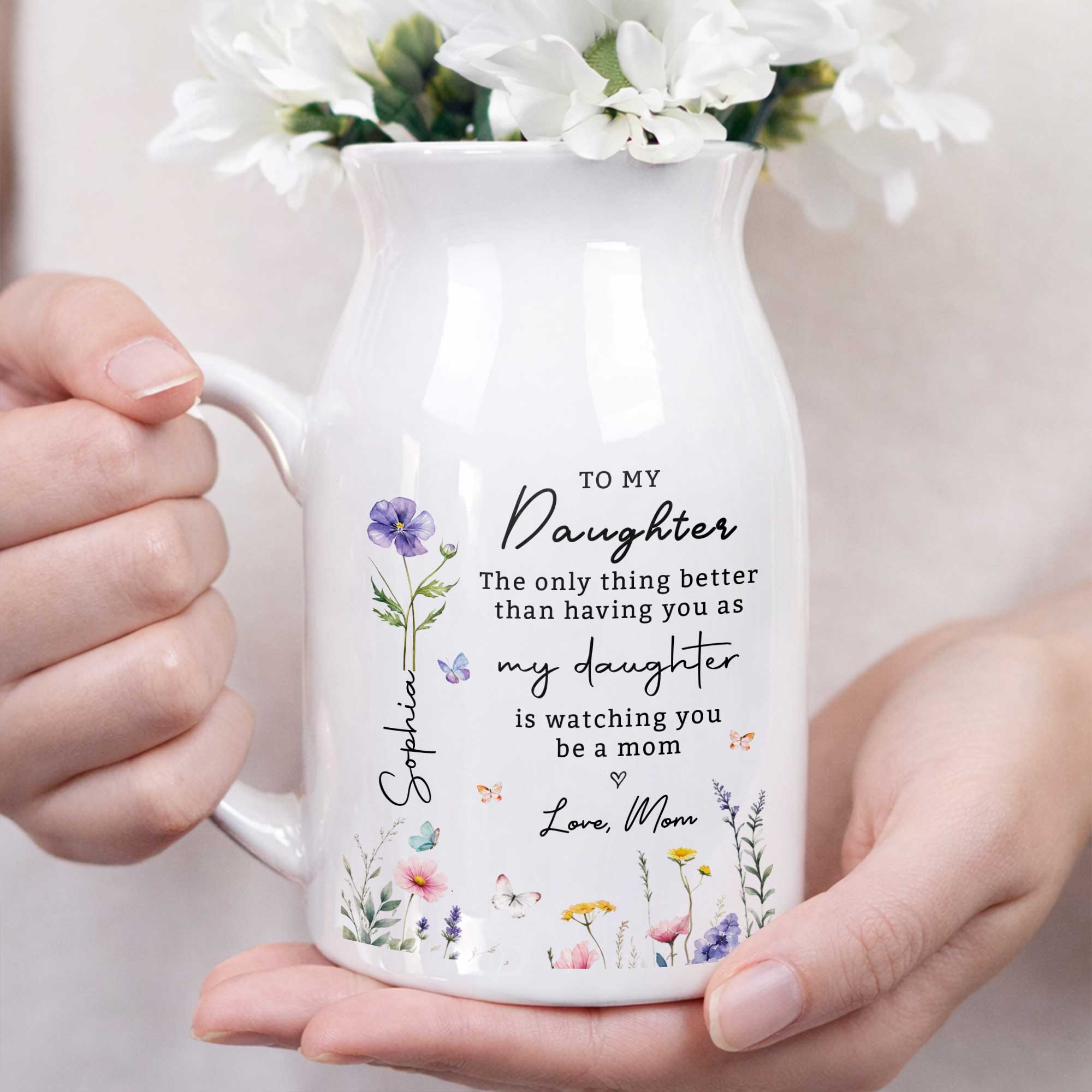Personalized Floral Ceramic Flower Vase Custom Gift for Daughter Flower Vase GradoCreations