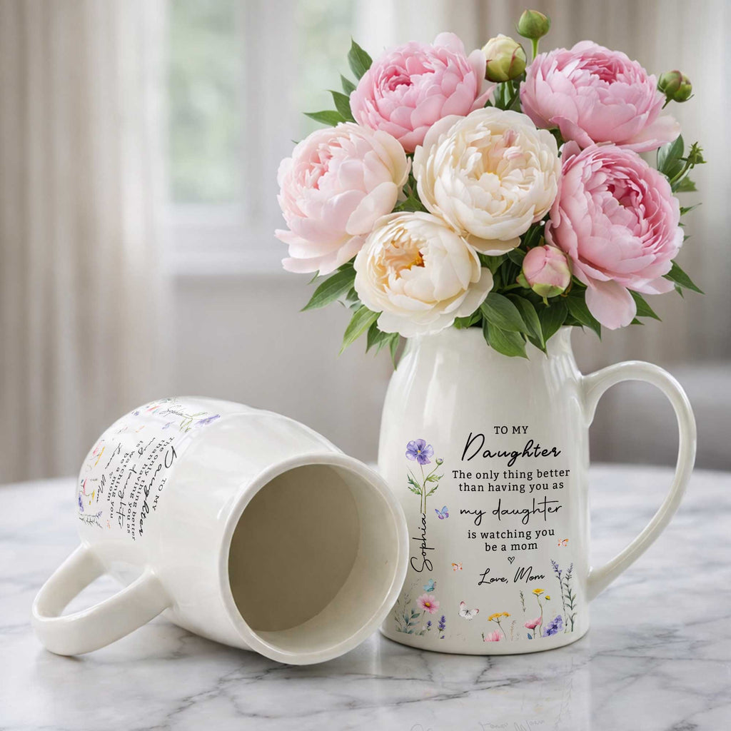 Personalized Floral Ceramic Flower Vase Custom Gift for Daughter Flower Vase GradoCreations