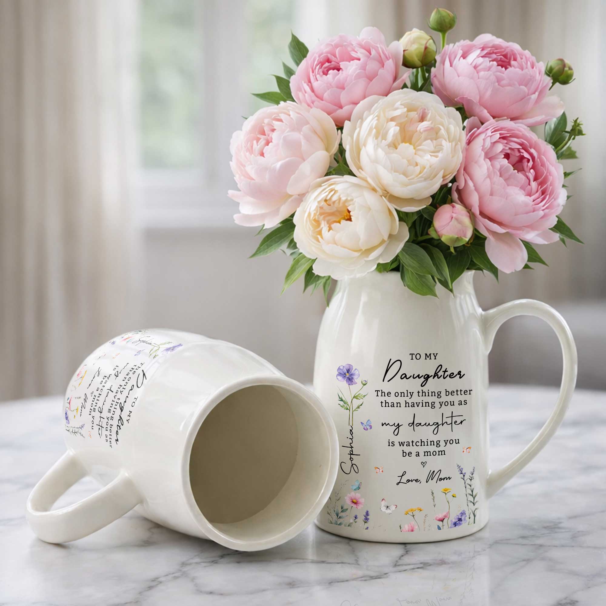 Personalized Floral Ceramic Flower Vase Custom Gift for Daughter Flower Vase GradoCreations