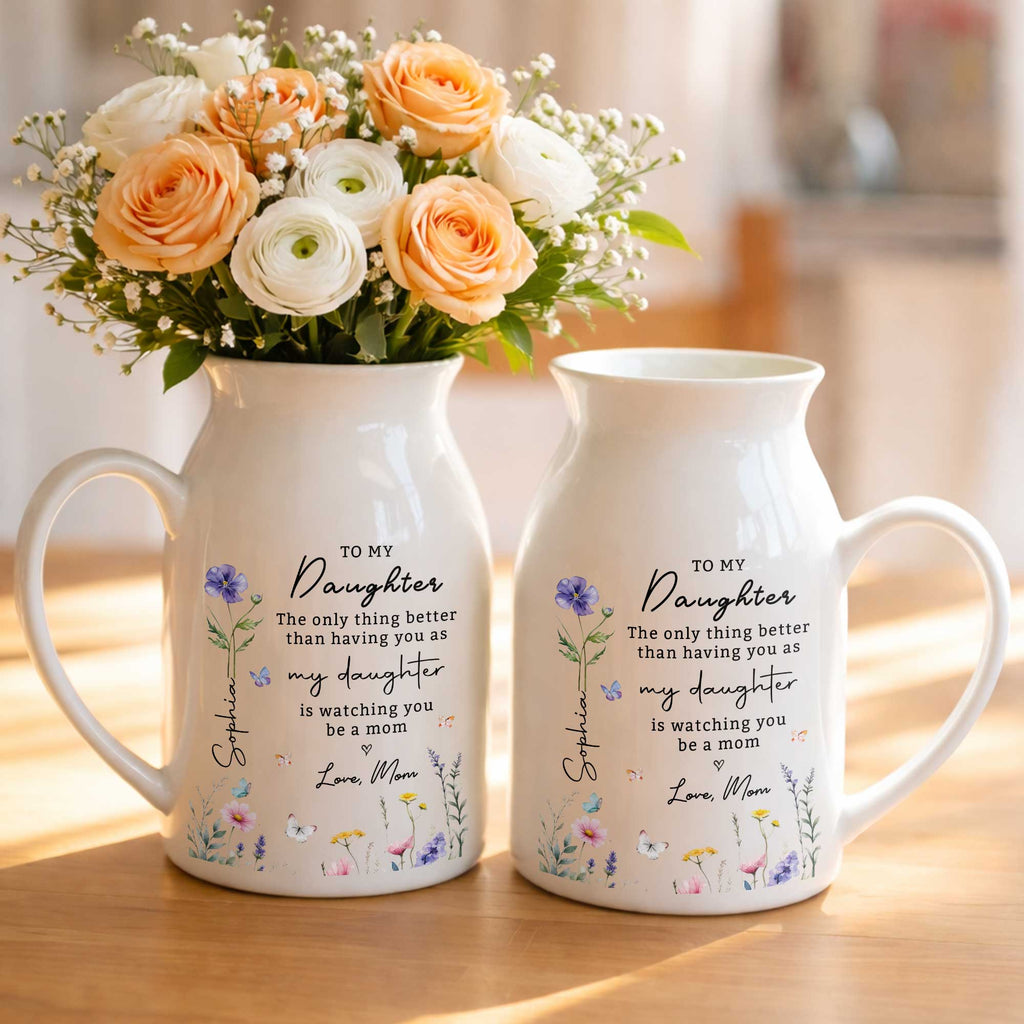 Personalized Floral Ceramic Flower Vase Custom Gift for Daughter Flower Vase GradoCreations