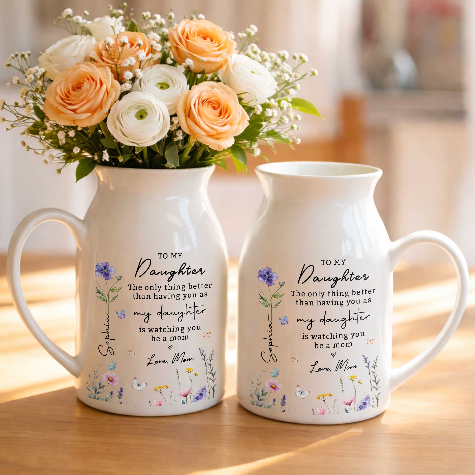 Personalized Floral Ceramic Flower Vase Custom Gift for Daughter Flower Vase GradoCreations