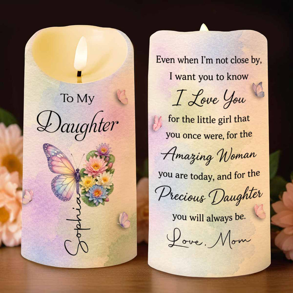 Personalized LED Candle with Birth Month Flowers Custom Gift for Daughter LED Candle GradoCreations