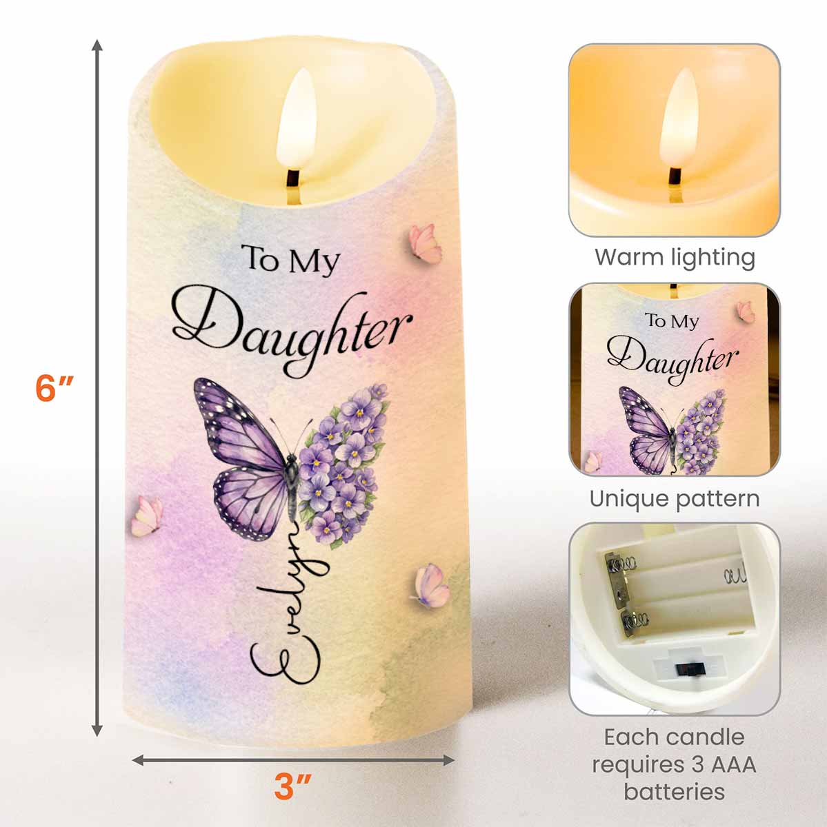 Personalized LED Candle with Birth Month Flowers Custom Gift for Daughter LED Candle GradoCreations