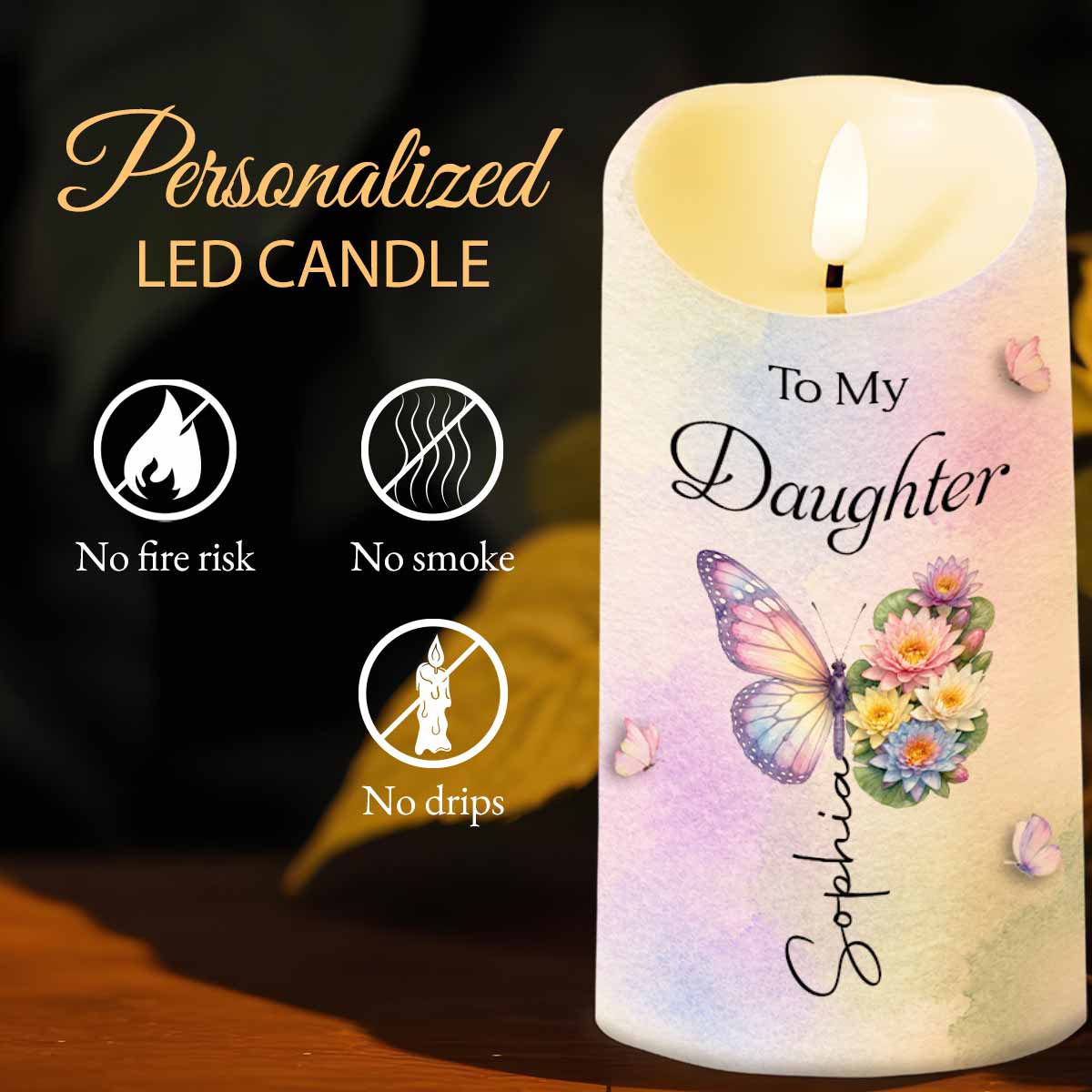 Personalized LED Candle with Birth Month Flowers Custom Gift for Daughter LED Candle GradoCreations
