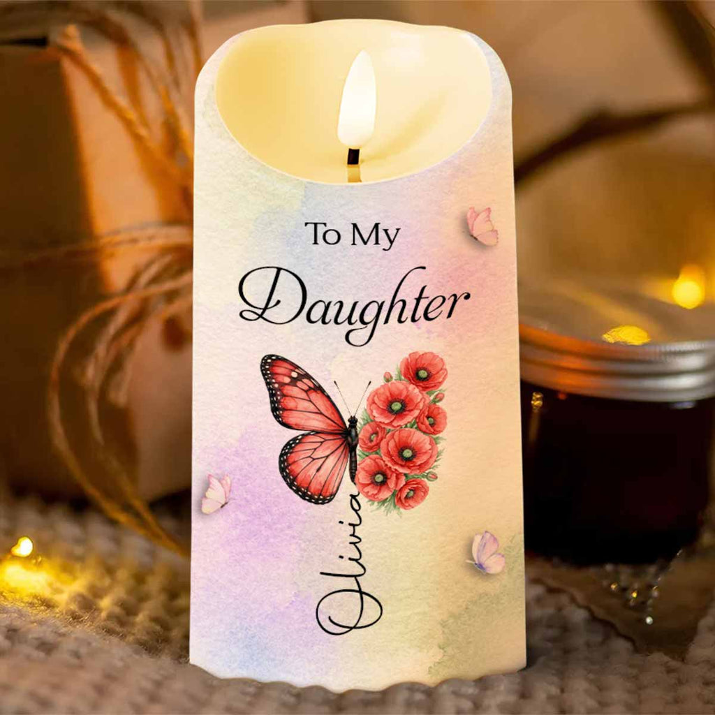 Personalized LED Candle with Birth Month Flowers Custom Gift for Daughter LED Candle GradoCreations