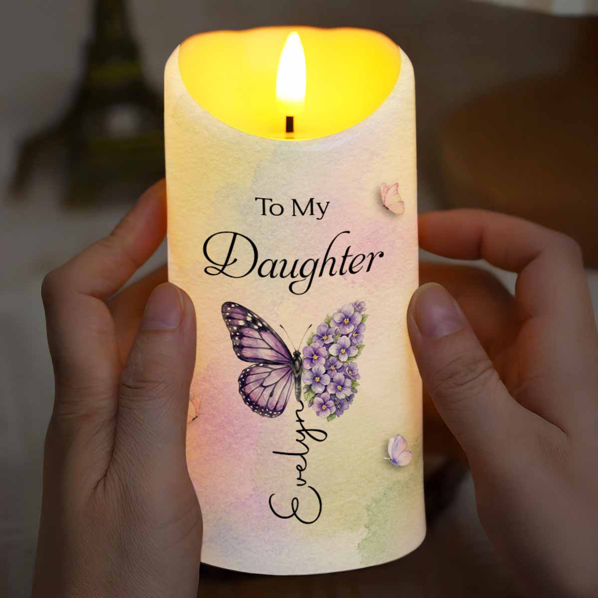 Personalized LED Candle with Birth Month Flowers Custom Gift for Daughter LED Candle GradoCreations