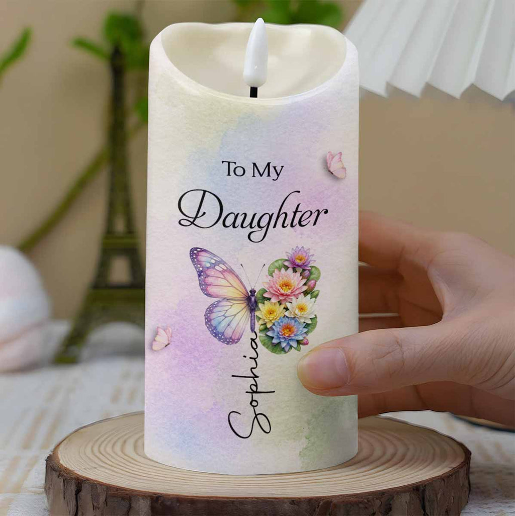 Personalized LED Candle with Birth Month Flowers Custom Gift for Daughter LED Candle GradoCreations