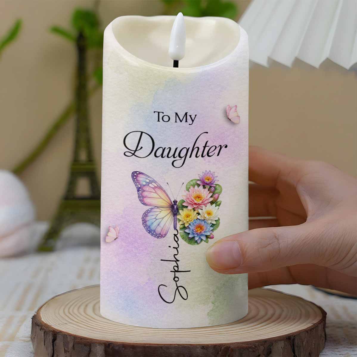 Personalized LED Candle with Birth Month Flowers Custom Gift for Daughter LED Candle GradoCreations