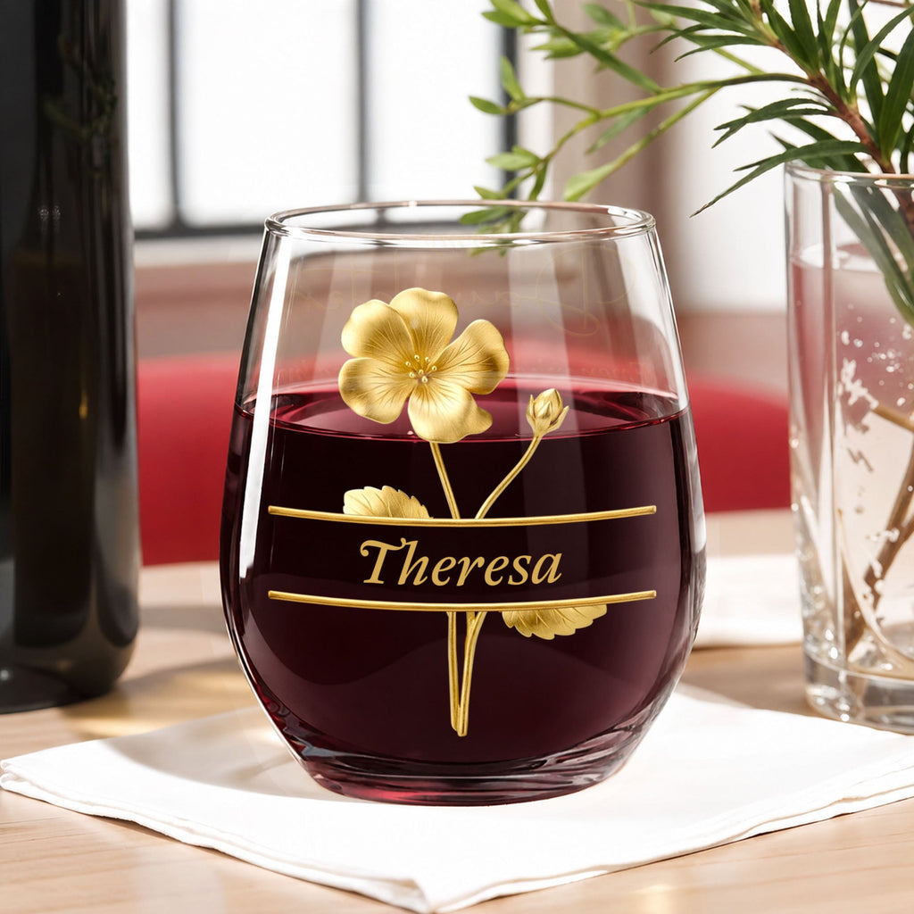 Personalized Wine Glass Gift for Daughter with Gold Flower Design Wine Glasses GradoCreations