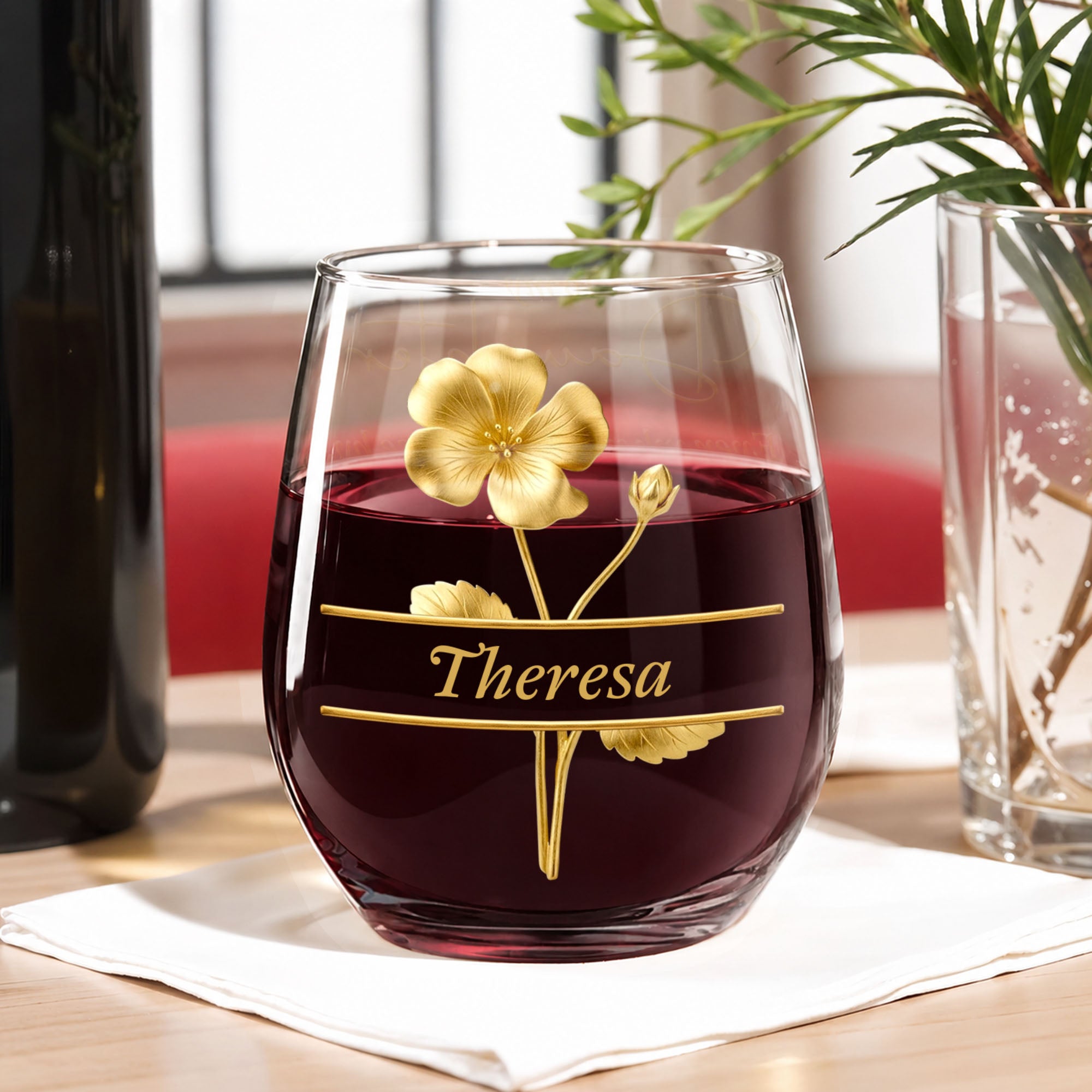 Personalized Wine Glass Gift for Daughter with Gold Flower Design Wine Glasses GradoCreations