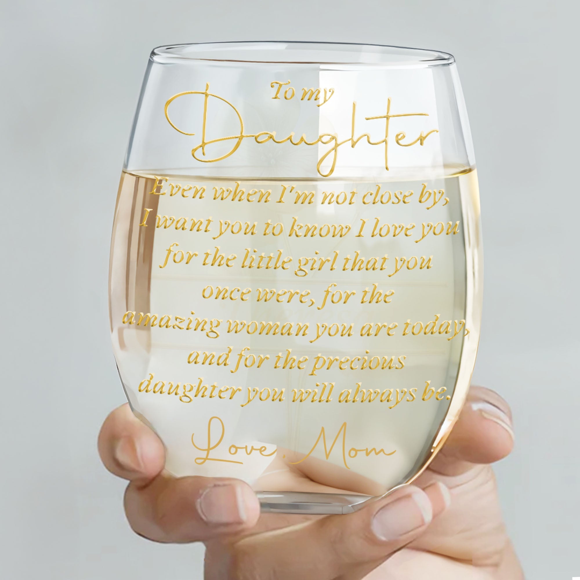 Personalized Wine Glass Gift for Daughter with Gold Flower Design Wine Glasses GradoCreations