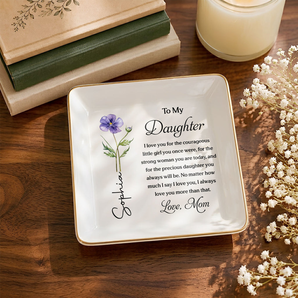 Personalized Custom Jewelry Dish for Daughter with Birth Month Flower