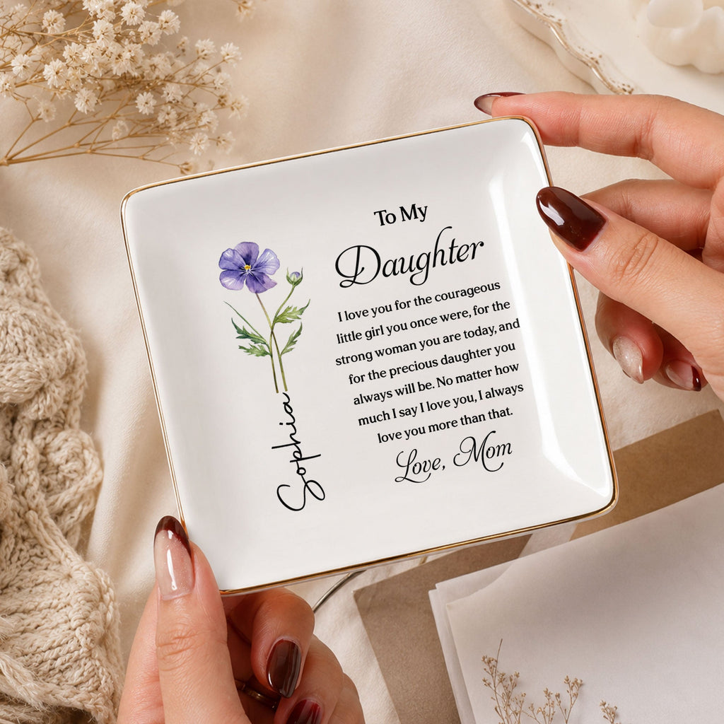 Personalized Custom Jewelry Dish for Daughter with Birth Month Flower