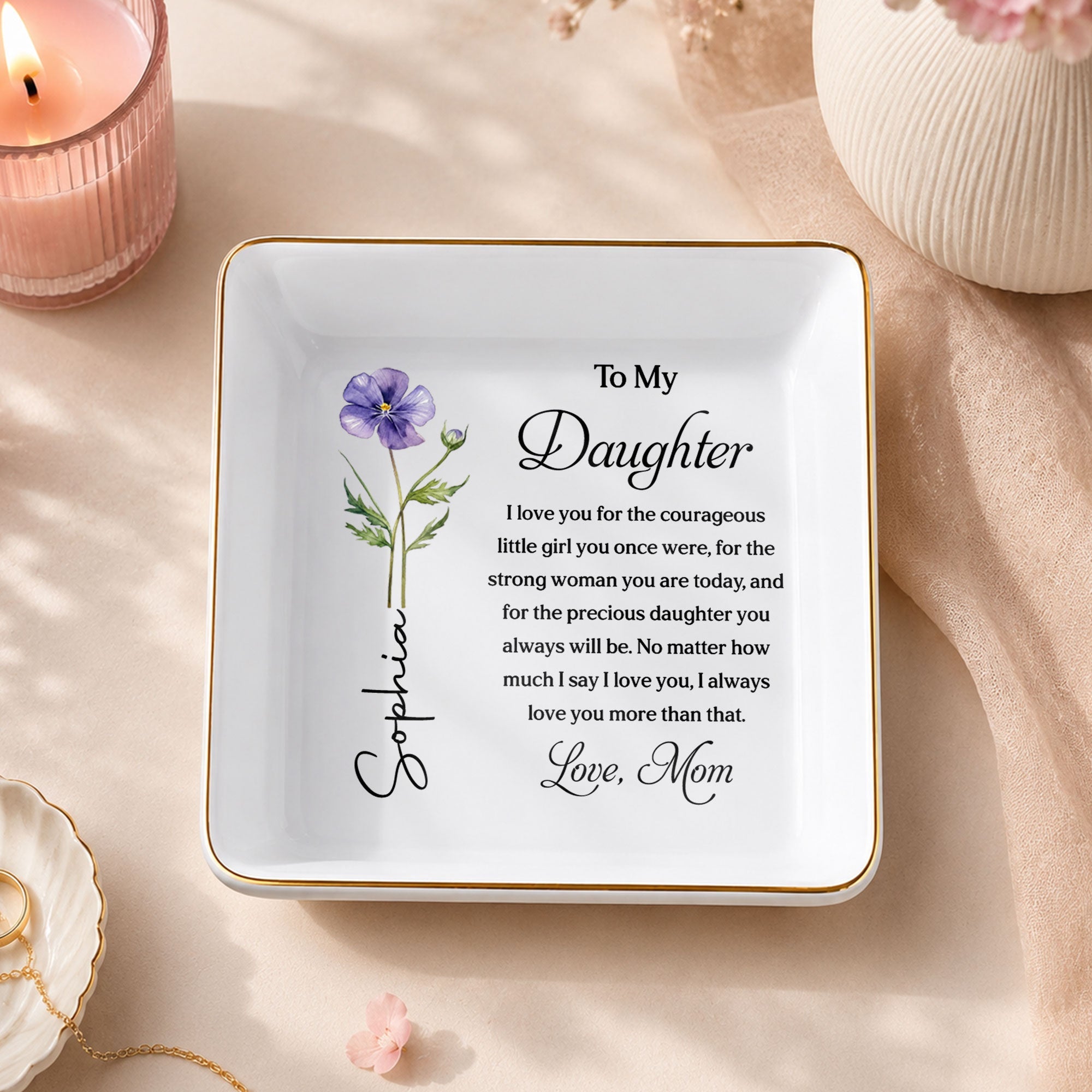Personalized Custom Jewelry Dish for Daughter with Birth Month Flower