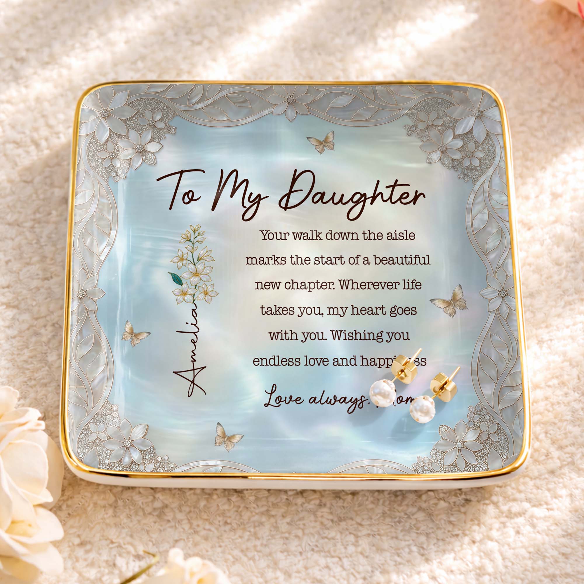 Personalized Ceramic Jewelry Dish for Daughter Bridal Gifts Jewelry Dish GradoCreations