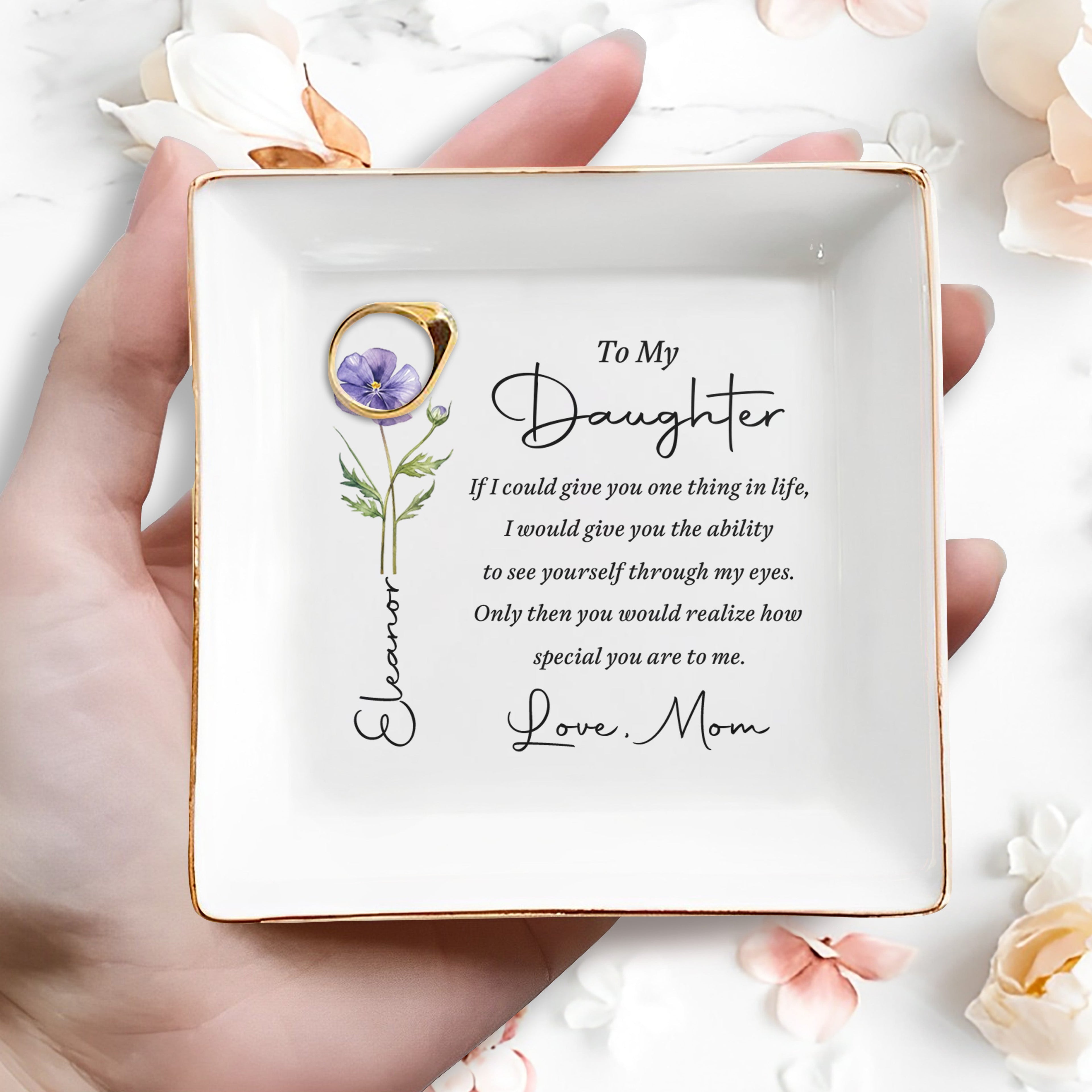 Personalized Birth Flower Jewelry Dish Custom Gift for Daughter Jewelry Dish GradoCreations