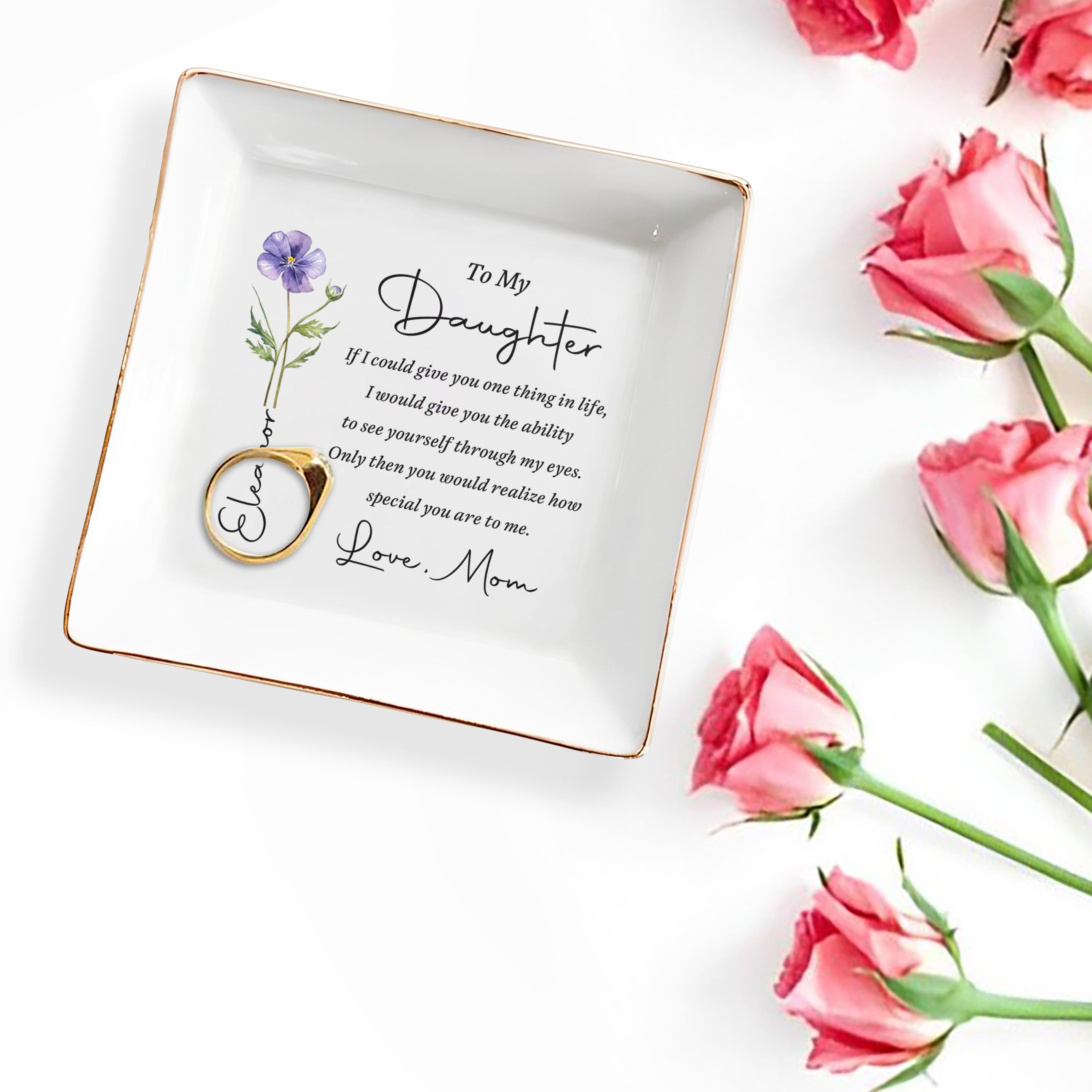 Personalized Birth Flower Jewelry Dish Custom Gift for Daughter Jewelry Dish GradoCreations