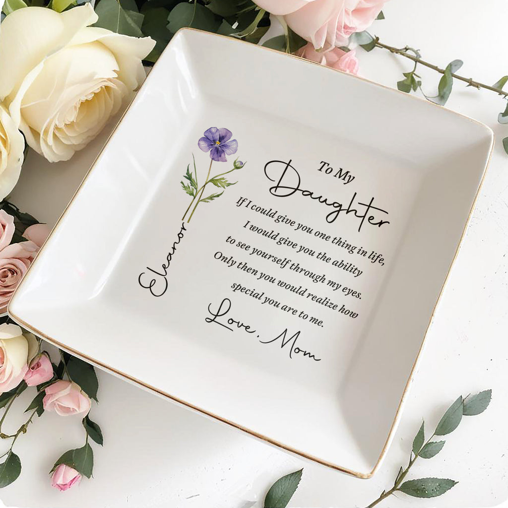 Personalized Birth Flower Jewelry Dish Custom Gift for Daughter Jewelry Dish GradoCreations
