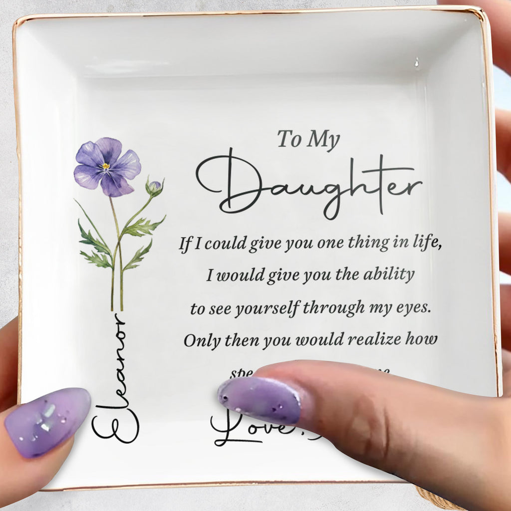 Personalized Birth Flower Jewelry Dish Custom Gift for Daughter Jewelry Dish GradoCreations