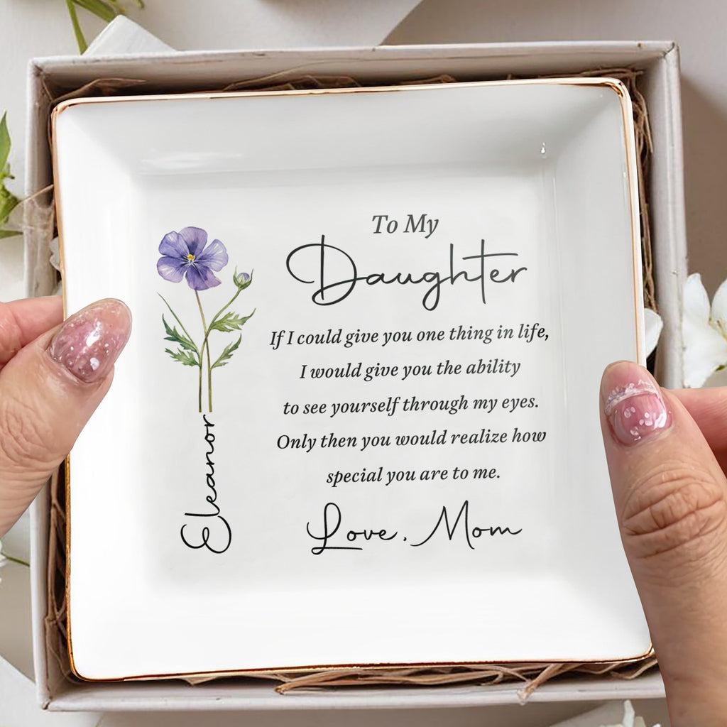 Personalized Birth Flower Jewelry Dish Custom Gift for Daughter Jewelry Dish GradoCreations